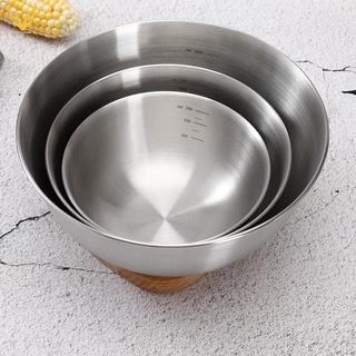 [New]304 Stainless Steel Mixing Bowl Storage Bowl Set Kitchen Salad Bowl Cooking Bowl Baking Accessories with Scale 1200Ml