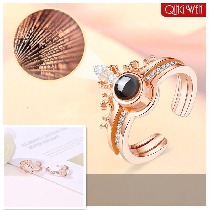 Multi-functional Couple Ring Fashion and Personality Tiktok Crown 100 languages I love you projection ring