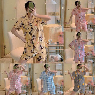 Summer short sleeve shorts pajamas two piece suit ladies cute cartoon plus size household pajamas (6)