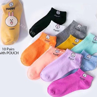 10PAIRS/POUCH KOREAN VERSION OF CONY CUTE GIRL ANKLE SOCKS UNISEX FASHION ANKLE SOCKS
