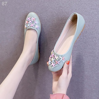 ♙۞Atikota Women Fashion Flower Pattern Flat Shoes Shallow Mouth Round Head Single Shoe