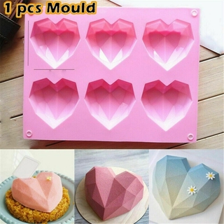 [READY STOCK]6 Cavity Diamond Love Silicone Cake Mould Silicone 3D Heart Shape Fondant Cake Baking Mold Modelling Decor (1)