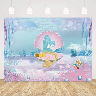 180x110cm Little Mermaid Party Backdrops Under the Sea Party Photography Background Kids Birthday