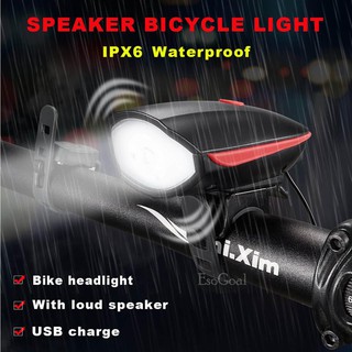 Bike Light With Horn Rechargeable Waterproof 3 Lighting Modes 5 Sounds