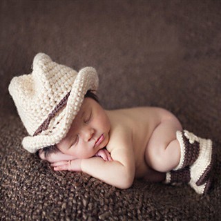 Cowboy Crochet Costume Knitted Costume Hat+Shoes Props