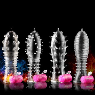 Vibration Crystal Silicone Reusable Penis Sleeve Orgasm Time Delay Crystal Penis Rings Male Penis