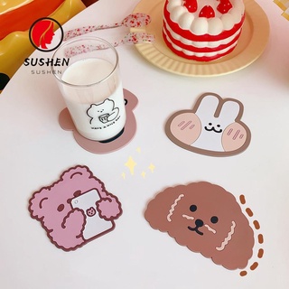 SUSHEN New Non-slip Coasters Waterproof Cup Mats Animal Heat Insulation Mat Insulation Kitchen Family Office Table Padding Placemat Tea Cup Milk Mug Coffee Cup Bowl Pad