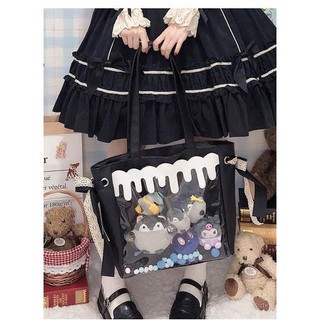 Cream Itabag PU Leather Transparent Badge Dolls Handbag Shoulder Bag Cosplay Harajuku Lolita Girl JK (6)