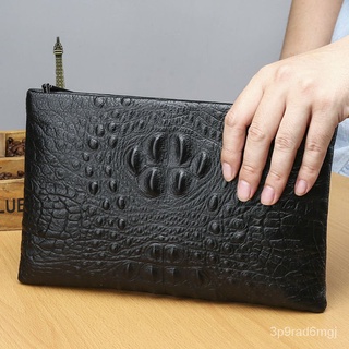 Men's Leather Handbag Casual First Layer Clutch Envelope Package Clutch Purse Cowhide Leather Crocod