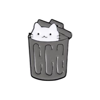 Student cute cartoon oil dripping trash can kitten Brooch (1)
