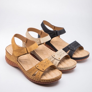 Summer Women's Retro Sandals Wedge Hook&loop Ladies Flats Sewing Platform Female Open Toe Casual Sandals Plus Size Woman Shoes