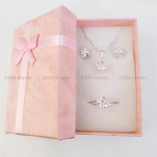 925 silver set 3in1 earrings necklace ring size adjustable for women with free box
