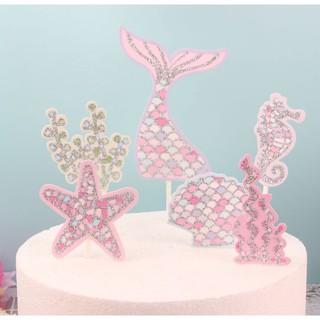 Cake Decoration Plugin Ocean Series Shiny Mermaid Tail Set Birthday Cake Insert Card