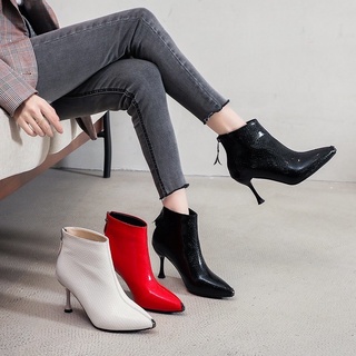 High-heeled Short Boots Fashion Pointed Short Boots Back Zipper Stiletto Martin Boots