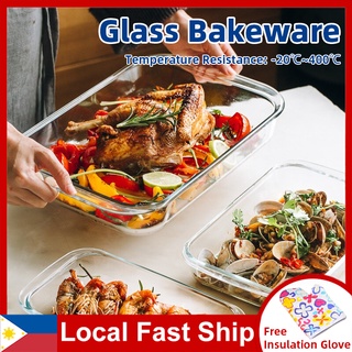 Rectangular Tempered Glass Bake Dish / Bakeware / Baking Dish / Casserole 1.5L/2.2L/3.0L With Gloves