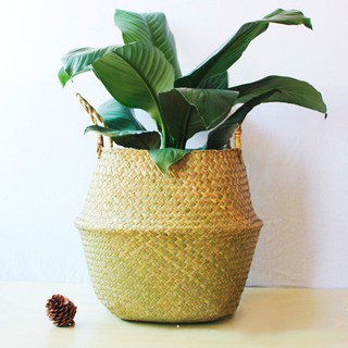 Rattan Basket Foldable Storage Woven Stand Flower Pot (1)