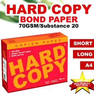 HARD COPY BOND PAPER 70gsm/substance 20 Letter (Short) 8.5"x11" (5ream/box) 500sheets