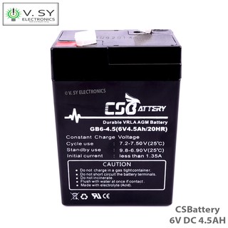 CSBattery 6V DC 4.5AH Sealed Lead Acid Durable VRLA AGM Battery GB6-4.5 6VDC 4.5 AH 6 Volts 4.5 Amps