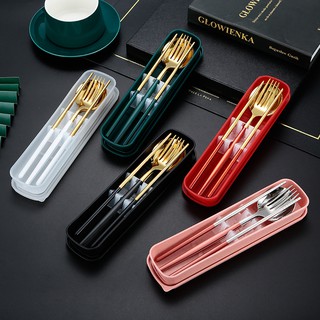 3 in 1 stainless steel cutlery set portable travel storage set spoon fork chopstick combination