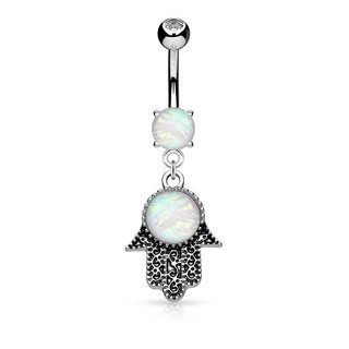 Belly Ring Button Navel Hamsa Opal Stone Piercing Jewelry (2)