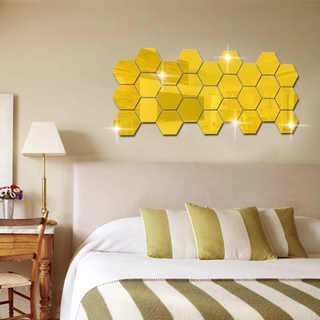 12Pcs 3D Hexagon Acrylic Mirror Wall Stickers DIY Art Home Decor Living Room Decorative Tile Stickers Room Accessori