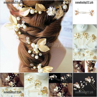 [newbaby22]4PCs Women Bridal bridesmaid Pearl Gold Leaf Headpiece Hair Pin