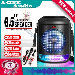 A-one 6.5" Bluetooth Karaoke party speaker With USB/SD/BT/FM LED Light Free MIC Remote Charge Cable