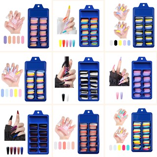 With Glue+Gift 100Pcs Long Fake Nails Multicolor Mixed Full Cover Ballet Matte Cand False Nails Set With Glue Extension With Glue Nails Nail Art Party DIY COD