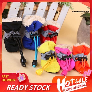 №【Ready Stock】4Pcs/Set Dog Cat Winter Warm Rain Boots Protective Pet Sports Anti-Slip Shoes