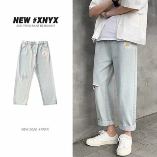 【】seluar jeans lubang seluar jeans fesyen gaya baru Seluar jeans gaya Korea Seluar jeans lelaki