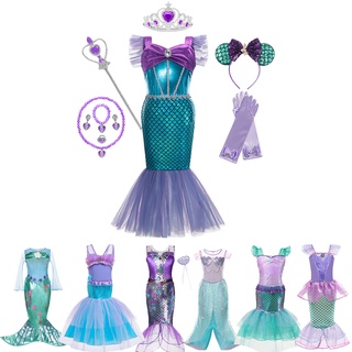 Little Mermaid Princess Costume Girl Dress up Fancy Baby Dress Shiny Sequin Mermaid Tails Party