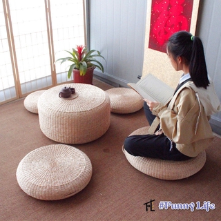 FL Woven Straw Seat Cushion Pad Handmade Straw Round Tatami Yoga Floor Seat Pillow Cushions Breathable Japanese Tatami Floor Pillow Meditation Pillow for Home
