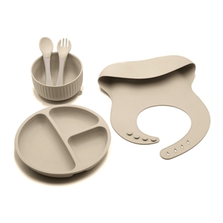 【Baby Food】5PCS/Set Baby Feeding Tableware BPA Free Food Grade Silicone Bowl Bib Placemat Fork Spoon
