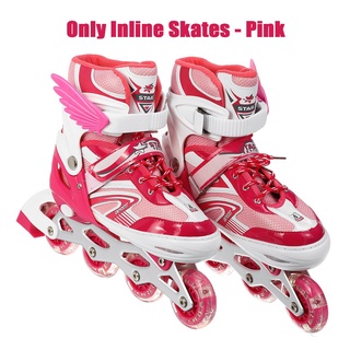 Kids Adult Women Men Inline Skates Adjustable Roller Blades with Light up Wheels -- Blue / Pink【S/ M