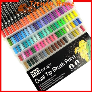 Watercolor Pen Brush Markers Dual Tip Fineliner Drawing Coloring Art Markers 48 60 100 Colors Pens