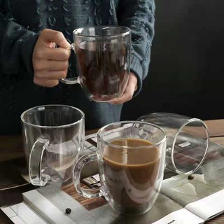 <with lid> Double Layer Glass Heat Resistant Coffee Mug Insulation Coffee Tea Cup Drinking Holder