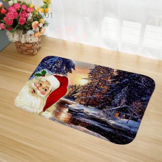 jiuyinv01 Merry Christmas Decoration Doormat Santa Claus Printing Flannel Floor