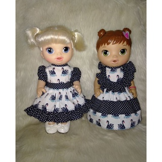 Black swan print and polka doll dress for baby alive doll