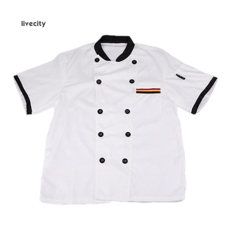 LiveCity Unisex Short Sleeves Chef Jacket Coat Stand Collar (5)