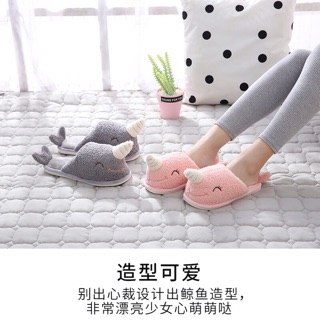 Cute cartoon whale indoor cotton slippers thick bottom non-slip couple slippers (2)