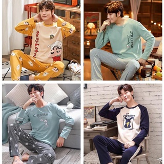 ♂☃✣Pure Cotton Men Pajamas Korean Fashion Men's Sleepwear Long Sleeve Nightwear Male Homewear Casual