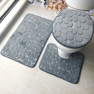3PCS Bathroom Toilet Carpet Floor Mat Set Anti-skid Rug Toilet Cover