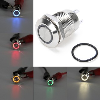✿tocawe New Silver 4 Pin 12mm Waterproof Led Light Metal Push Button Momentary Switch