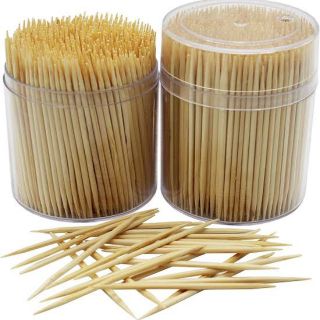 BAMBOO WOODEN TOOTHPICK WITH CLEAR PLASTIC CONTAINER