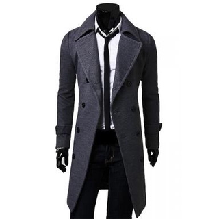 InsDF Men Slim Warm Trench Coat Long Jackets Outwear Double Breasted Overcoat