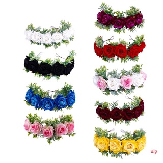 dig Flower Headband with White Ribbon for Women Adjustable Halo Floral Headpiece