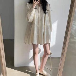Spring Korean version of new women loose bubble sleeve short doll dress Puff Dresses (6)