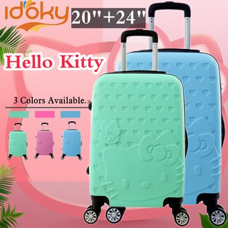Idoky ABSHK 2Pcs (20+24) Hello Kitty Suitcase Luggage Trolley 360 Rotation Wheel Pink Blue Green (1)