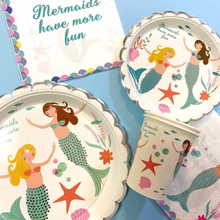 Happy Birthday Party Paper Plates Cups Napkin Disposable Tableware Mermaid Theme Little Mermaid Birthday Party Decoration