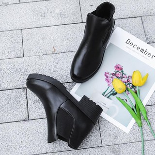 [wholesale]❍◕Korea Women Black High-heel Leather Shoes Ankle Short Boots (2)